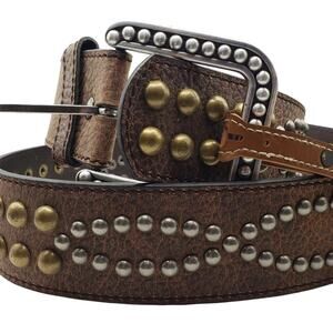 Ariat Brown Pebbled Leather Belt Gold & Silver Studded 30/75 Western Unisex